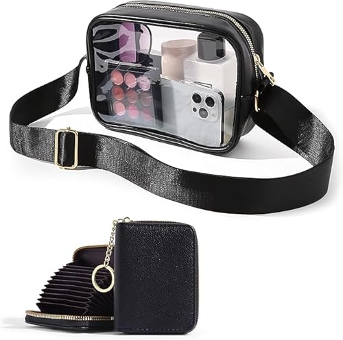 Theaque Transparente Geldbörse Crossbody Tasche Stadion genehmigt PU Leder Clear Geldbörsen mit verstellbarem Gurt für Konzerte, Schwarz mit Geldbörse, Bohemian von Theaque