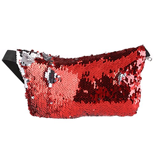 Wendbare Meerjungfrau Funkelnde Pailletten Glitzer Gürtel Taille Tasche Handtasche Geldbörse Geldbörse Fall Kosmetik Make-up Tasche Taille, Rot + Silber von Theaque