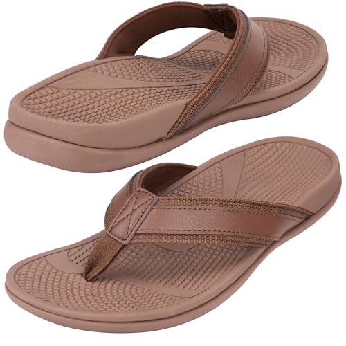 Thearches Herren Zehentrenner Flip Flops Orthotische Bogen Unterstützen Sandalen, Plantarfasziitis Plattfüße, Fersen und Fußschmerzlinderung, Nicht Rutsches Sandalenkomfort, Braun 43 von Thearches