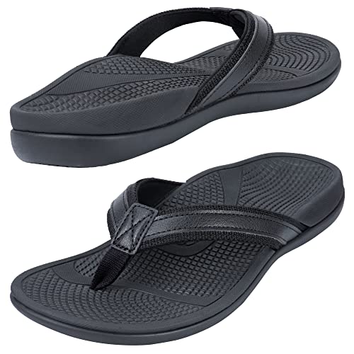 Thearches Herren Zehentrenner Flip Flops Orthotische Bogen Unterstützen Sandalen, Plantarfasziitis Plattfüße, Fersen und Fußschmerzlinderung, Nicht Rutsches Sandalenkomfort, Schwarz 41 von Thearches