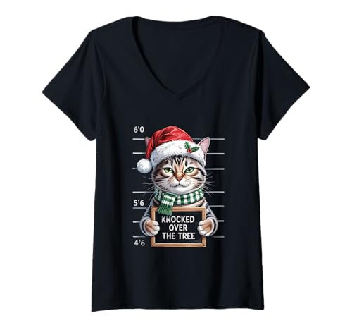 Damen Knocked Over The Tree | Lustiger Weihnachts-Katzenliebhaber T-Shirt mit V-Ausschnitt Damen Knocked Over The Tree | Lustiger Weihnachts-Katzenliebhaber T-Shirt mit V-Ausschnitt von Theater Of Oneness - Christmas