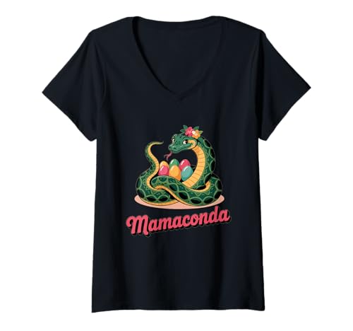 Damen Mamaconda Lustiger Retro Muttertag Schlange Mama Schlange T-Shirt mit V-Ausschnitt von Theater Of Oneness
