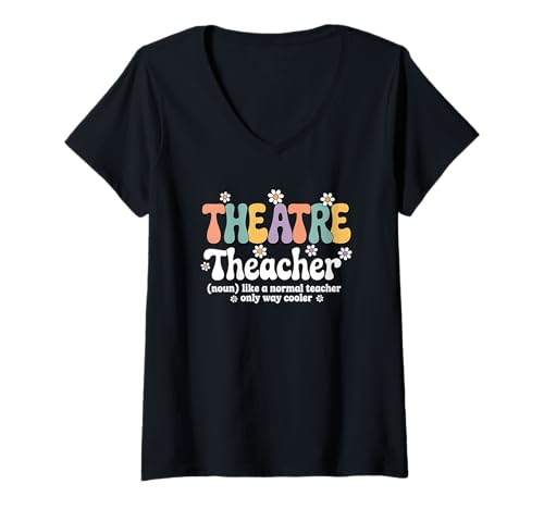 Damen Retro Groovy Theater Lehrer Drama Schauspiel Bühne Kunst Schule T-Shirt mit V-Ausschnitt Damen Retro Groovy Theater Lehrer Drama Schauspiel Bühne Kunst Schule T-Shirt mit V-Ausschnitt von Theatre Teacher Apparel for Women & Men
