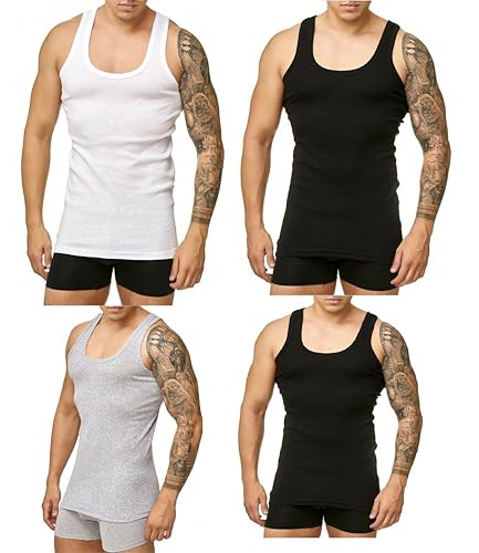 Thebakis Unterhemd Herren 4er Pack -Tank Top Achselshirts aus Baumwolle - Herren Unterhemden Slim Fit in Weiss und Schwarz - Tanktop L, Weiß von Thebakis