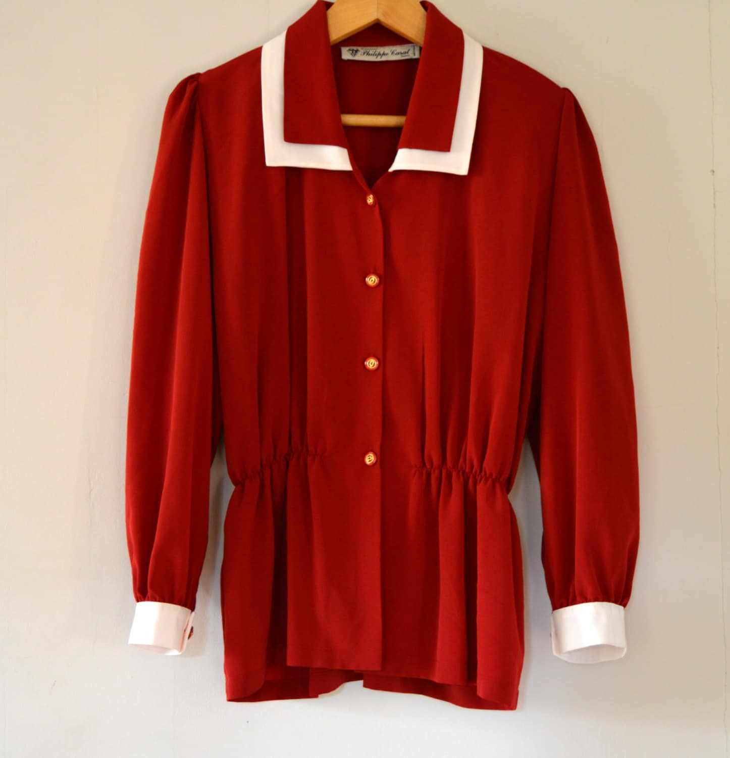 Vintage 80Er Jahre Rote Langarm Bluse Minimal Chic Button Up Shirt Damen Oversize Vintage 80Er Jahre Rote Langarm Bluse Minimal Chic Button Up Shirt Damen Oversize von Thebestvests