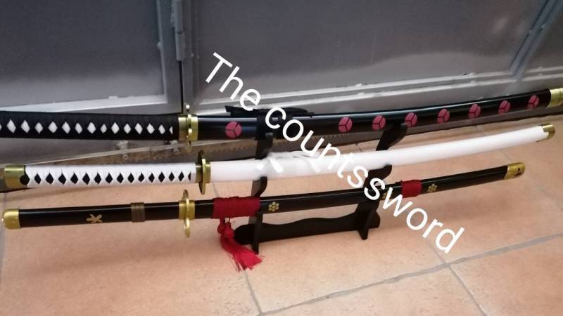Set Mit 3 Katanas-Schwertern, Zoro Roronoa Ichimonji Zoros Shuusui Enma-Schwert Präsentationsständer von Thecountsswords