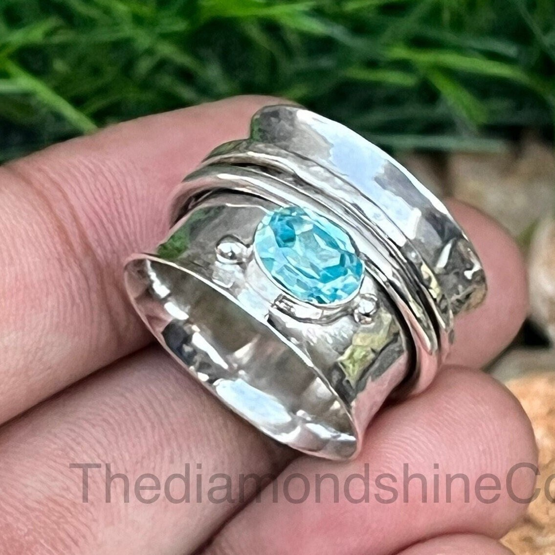 925 Solid Spinner Silberring, Natürlicher Aquamarin Ring, Sterling Silberring Für Frauen, Silber Geschenk Sie von ThediamondshineCo