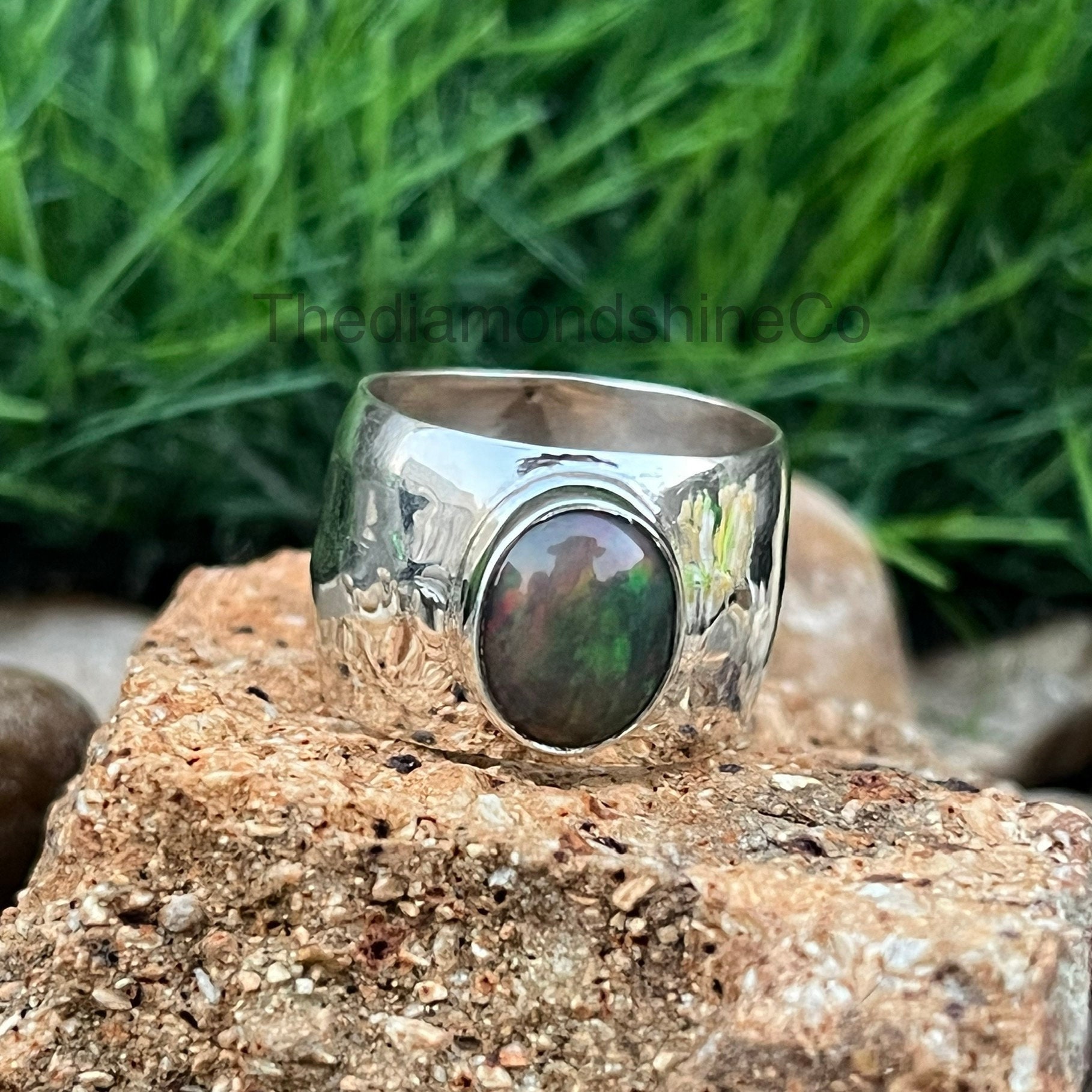 Grüner Opal Sterling Silber Ring, 925 Geschenke Für Ihn, Herren Verlobungsgeschenke Jungen Silberring von ThediamondshineCo