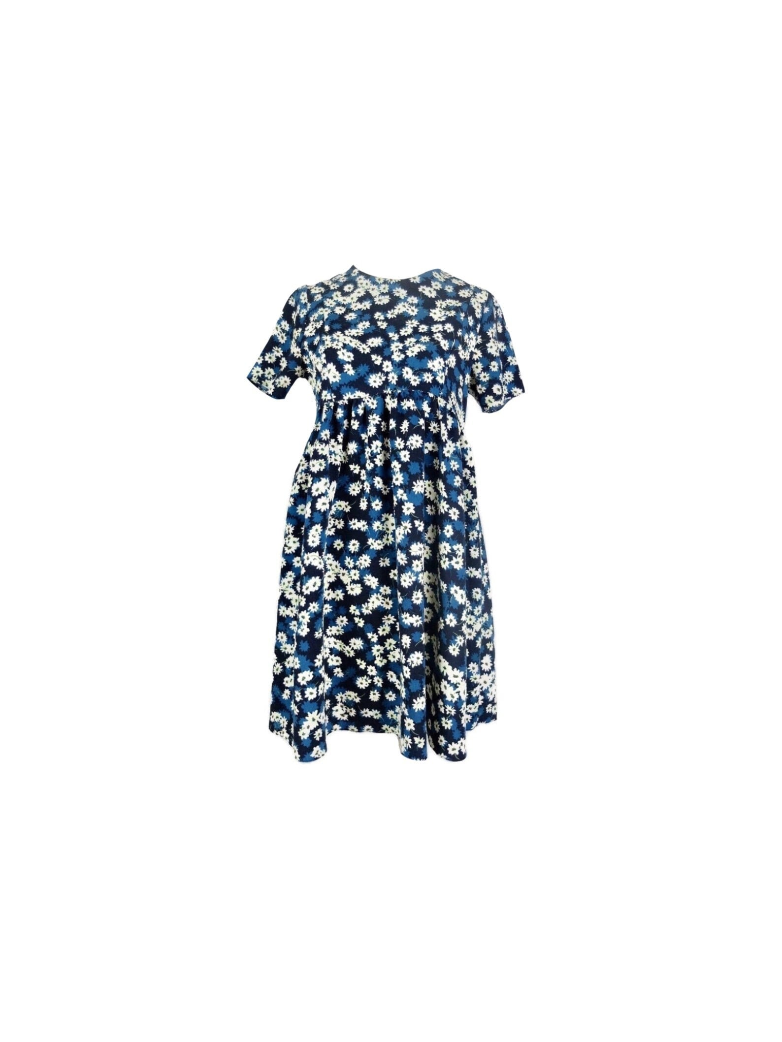90Er Jahre Y2K Stil Blau & Weiß Floral Babydoll Kurzarm Stehkragen Minikleid | Größe Extra Small Xs von TheeCultivator