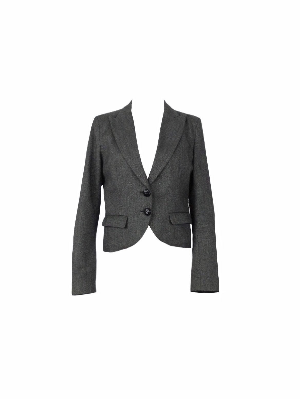 Vintage 00Er Y2K Mod Chic Dunkelgrau Spitzkragen Formal Blazer Jacke Mit Ellenbogen Patches & Gepolsterten Schultern | Damengröße Klein Vintage 00Er Y2K Mod Chic Dunkelgrau Spitzkragen Formal Blazer Jacke Mit Ellenbogen Patches & Gepolsterten Schultern | Damengröße Klein von TheeCultivator
