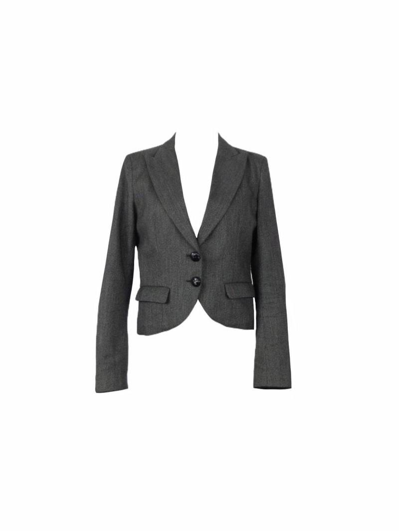 Vintage 00Er Y2K Mod Chic Dunkelgrau Spitzkragen Formal Blazer Jacke Mit Ellenbogen Patches & Gepolsterten Schultern | Damengröße Klein von TheeCultivator