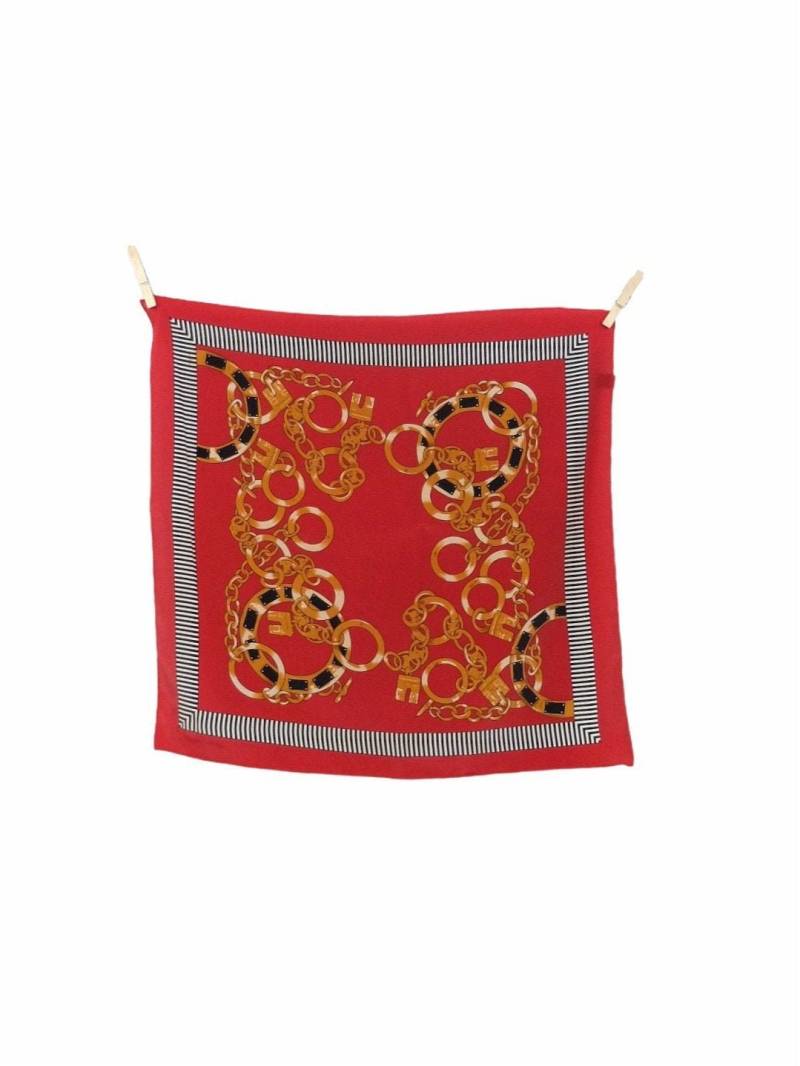 Vintage 80Er Avant-Garde Abstrakte Barock Kette Print Rot & Gold Quadrat Halstuch Krawatte Schal von TheeCultivator