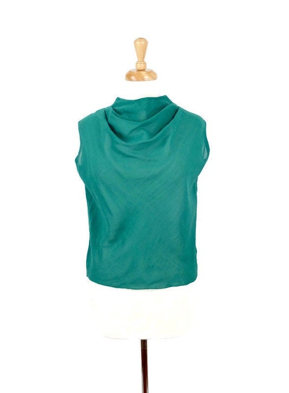 Vintage 80Er Avant-Garde Drapierte Ärmellose Basic Teal Grün Tank Bluse | Größe Damen Klein-Medium S-M von TheeCultivator