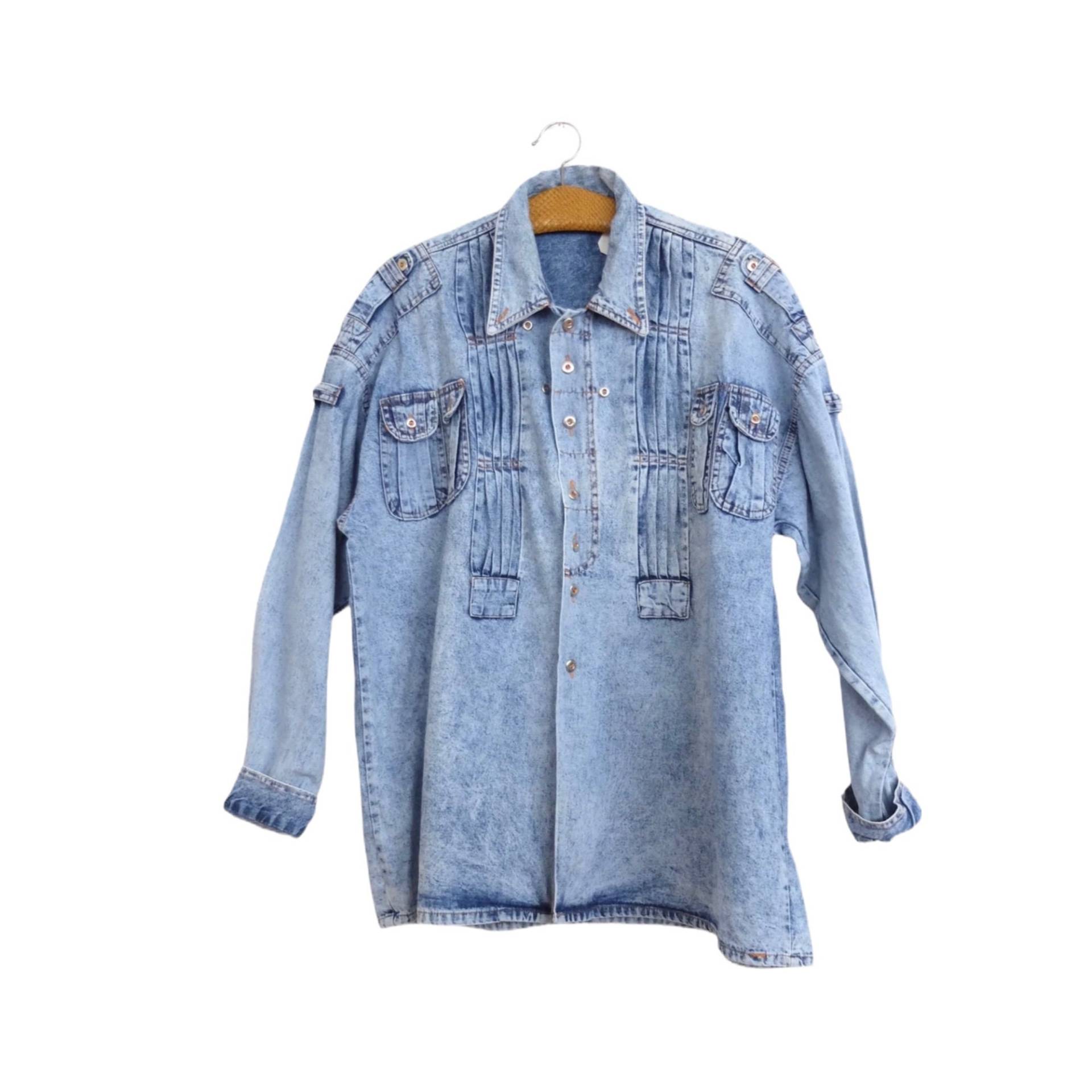 Vintage 80Er Boho Streetwear Utilitarsäure Waschkragen Langarm Button Up Shirt | Herren Größe L Damen Xxl von TheeCultivator