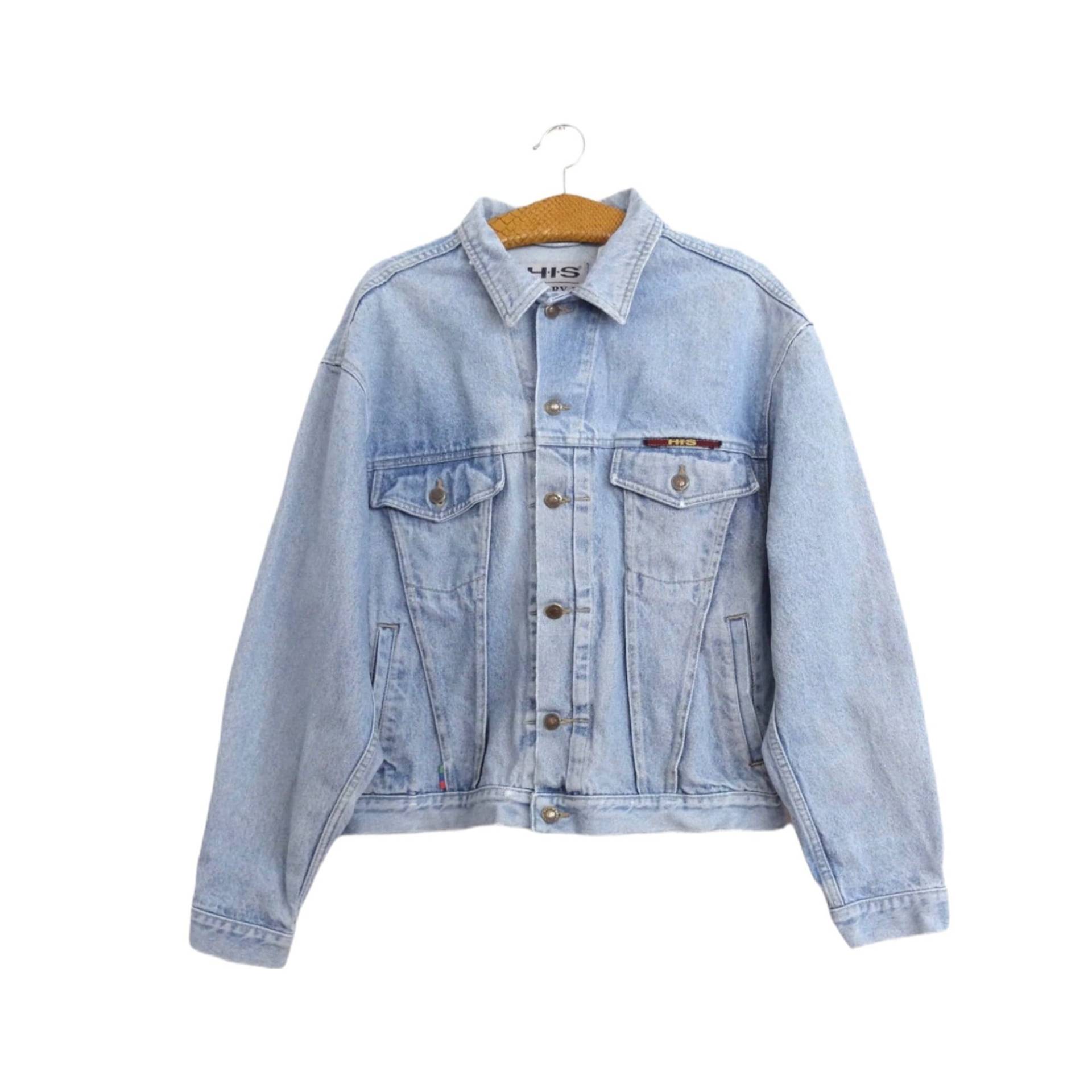 Vintage 80Er Jahre Utilitarismus Western Boho Hippie Light Wash Denim Kragen Knopf Down Jean Jacke | Herren Größe S Damen M von TheeCultivator