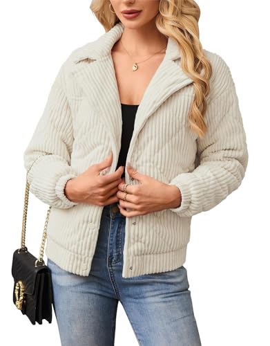Theenkoln Übergangsjacke Damen Herbst Fleecejacke Winterjacke Plüschjacke Herbstjacke Cordjacke Teddyfleece Kuschelige Sherpa Jacke Outdoorjacke Beige XL von Theenkoln