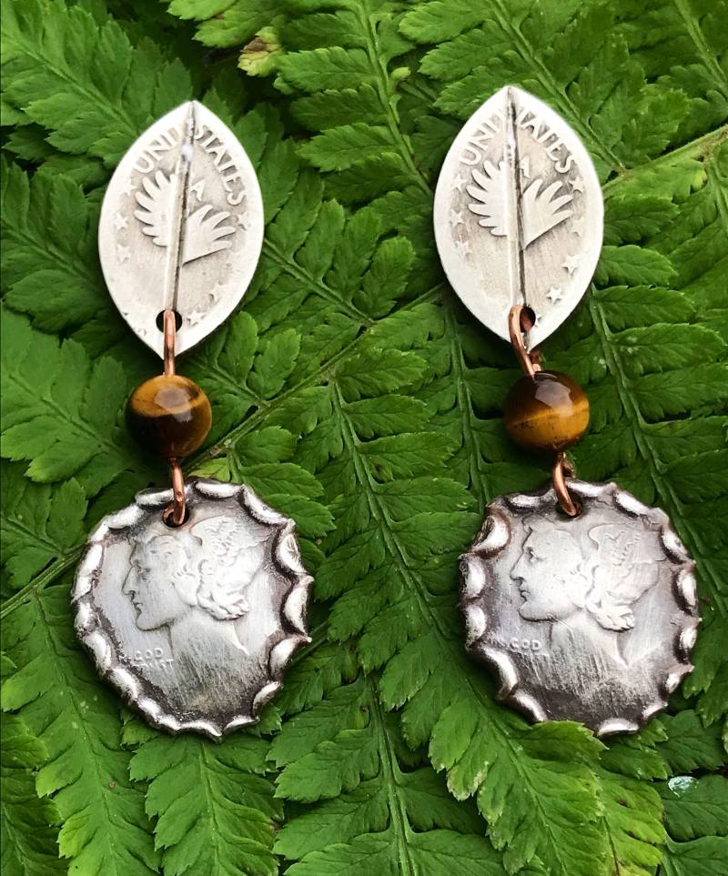 Engelsflügel Ohrringe Mit Geschmolzenen Dimes. Handgemachte Silberne Engelflügel. Silber Dime Ohrringe. Münze Schmuck von Thefuncompany