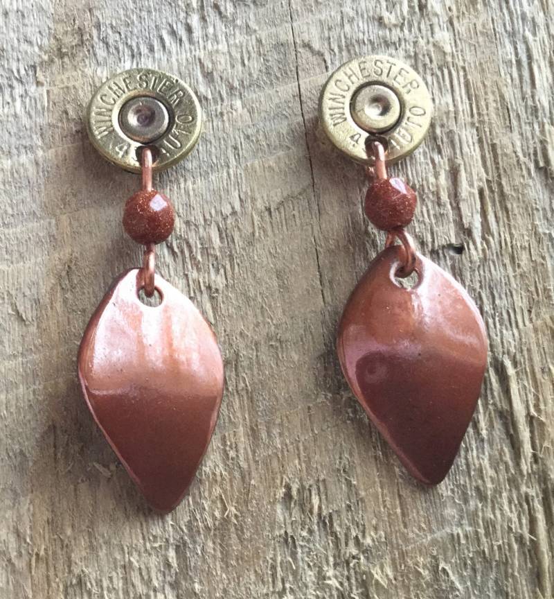 Kugel Und Kupfer Ohrstecker/Muttertag Lady Hunter/Winchester 45 Ohrringe/Handgefertigte Ohrringe/Kupfer Messing Ohrringe von Thefuncompany