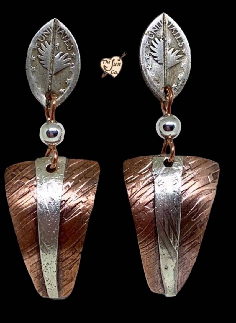 Münzschmuck/Engelsflügel Ohrringe/Silber Engelflügel/Kupfer Und Sterling Ohrringe/Handgemachte Engelsflügel Auf Post/Einzigartiges Mutter Geschenk von Thefuncompany