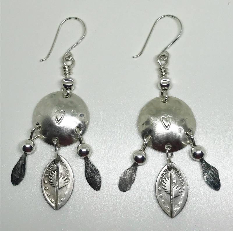 Münzschmuck/Weihnachtsgeschenk Atemberaubende Silberohrringe/Silberohrringe Mit Federn/Herzohrringe Federn/Feder - Und Flügelohrringe von Thefuncompany