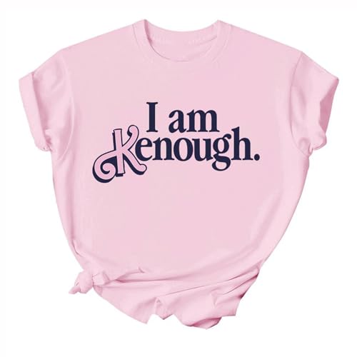 I Am Kenough T-Shirt, lustige Buchstaben-Bedruckte Hemden, lässige Kurzarm-T-Shirts für Männer und Frauen,Pink-3XL von Thegis