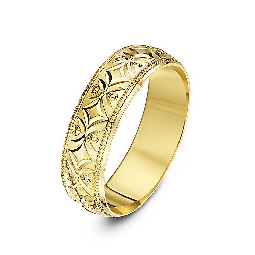 Theia Ehering 9 Karat Gelbgold, blumenartiges Design mit Millgrain/"Perlen" Kanten, poliert, 6mm - Größe 72 (22.9) von Theia