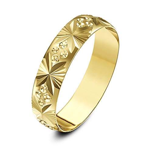 Theia Ehering 9 Karat Gelbgold Heavy Weight - Design mit Fächern & Kreisen, D-Form, 6mm - Größe 63 (20.1) von Theia