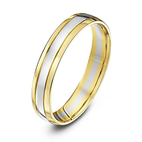 Theia Ehering Zwei Farben, 9 Karat Gelbgold-Seiten mit Weißgold-Mitte, Ovale Form, 4mm - Größe 65 (20.7) von Theia
