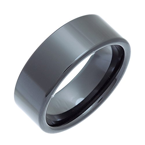 Theia "Flat Court Ring" Schwarzes Keramik 8mm hochglanzpoliert - Ausverkauf - Größe 61 (19.4) von Theia