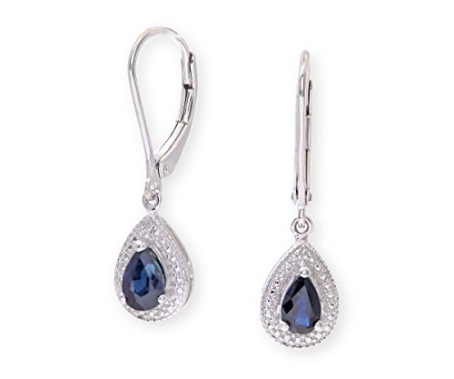 Theia Hängeohrringe Sterling Silber mit Diamanten-Design, Tropfenform Saphir Edelstein 2.7 cm von Theia