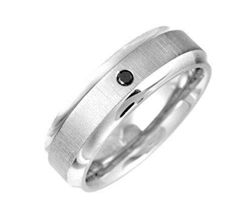 Theia Ring Titan Flache Form 0.05ct Rundschliff behandelter schwarzer Diamant, Eingeriebene Fassung Mattierte Mitte 7mm - Größe 52 (16.6) von Theia