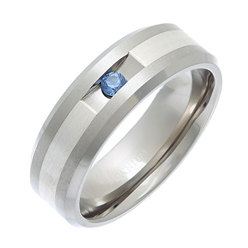 Theia Ring Titan und Silber Intarsie, Flache Form Blauer Saphir Matt 7mm - Größe 70 (22.3) von Theia