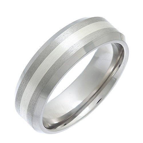 Theia Ring Titan und Silber Intarsie, Flache Form Matt 7mm - Größe 50 (15.9) von Theia