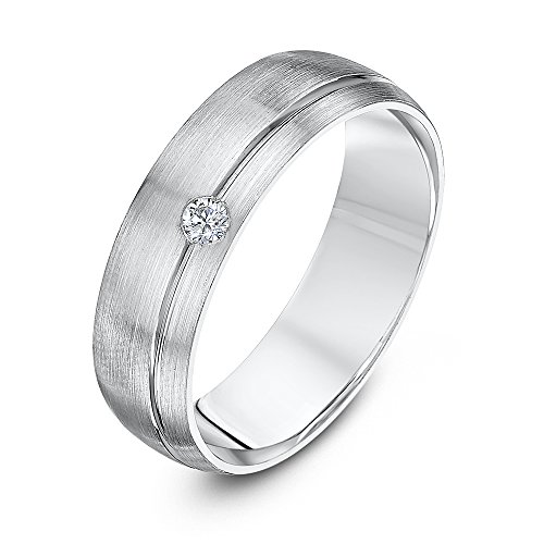 Theia Trauring Palladium 950 - Sehr massiv, Court Shape, 6mm matt, Set mit 0.05ct Diamant - Größe 61 (19.4) von Theia