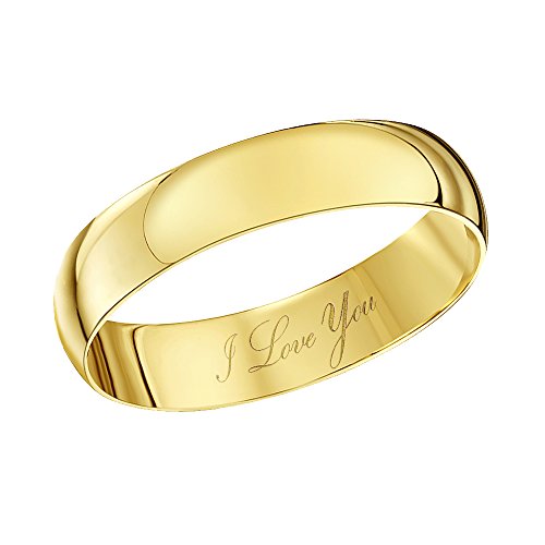 Theia Unisex Ehering 9 Karat Gelbgold, Massive D-Form, Gravur "I Love You" poliert, 4mm - Größe 58 (18.5) von Theia