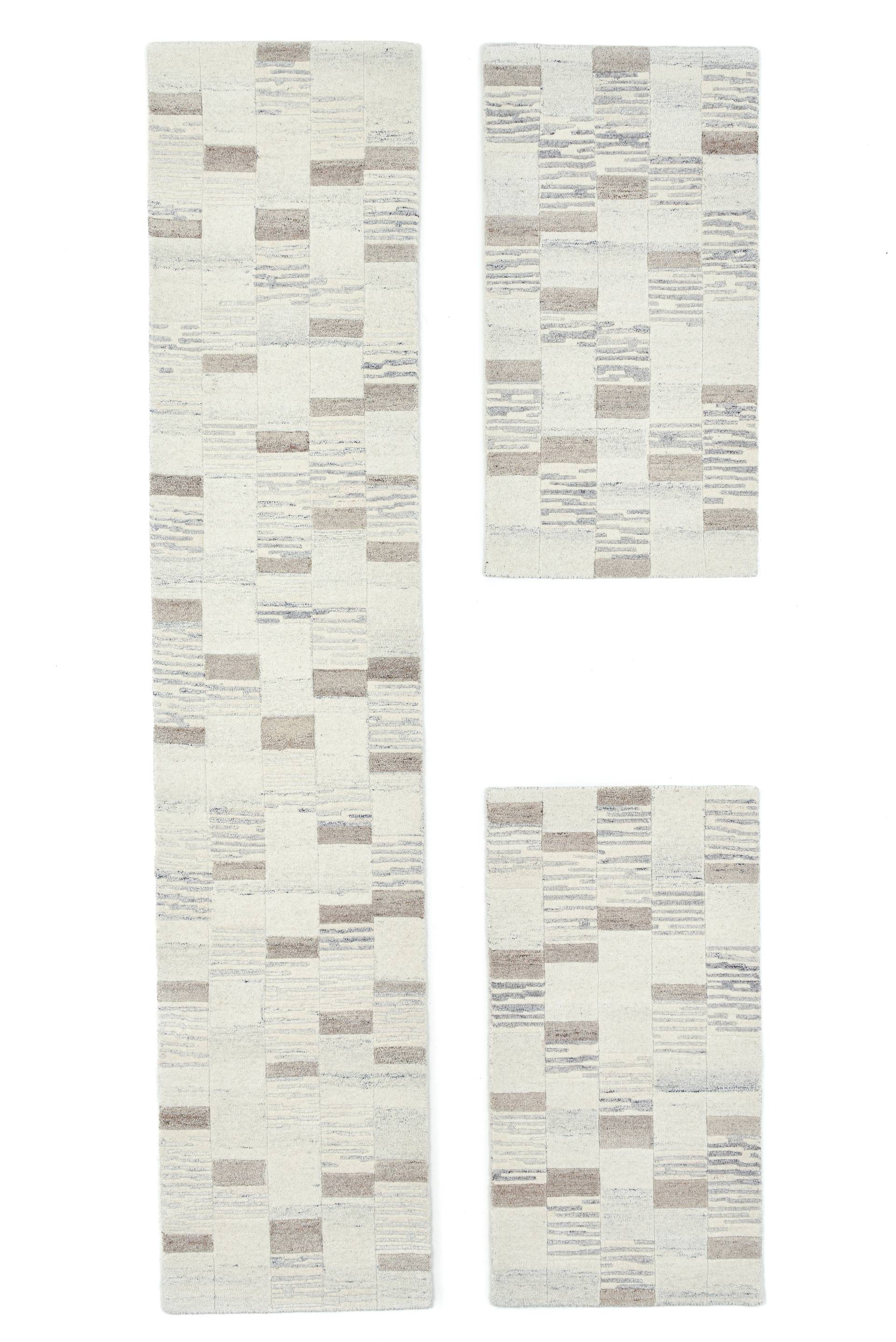 THEKO Bettumrandung "Royal Natur 5040" Höhe 12 mm 3 Stk. tlg. Bettvorleger, Läufer-Set, reine Wolle, handgetuftet von Theko