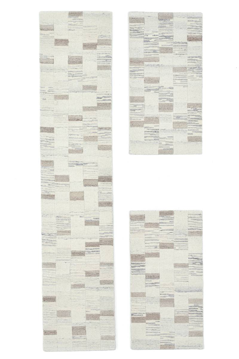 THEKO Bettumrandung "Royal Natur 5040" Höhe 12 mm 3 Stk. tlg. Bettvorleger, Läufer-Set, reine Wolle, handgetuftet von Theko