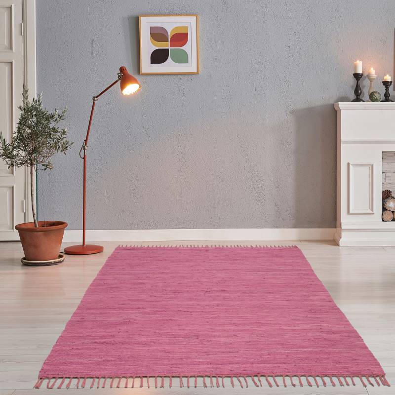 THEKO Teppich "Happy Cotton Fleckerl, handgewebt" rechteckig 5 mm Höhe Flachgewebe, reine Baumwolle, meliert, mit Fransen, auch als Läufer von Theko