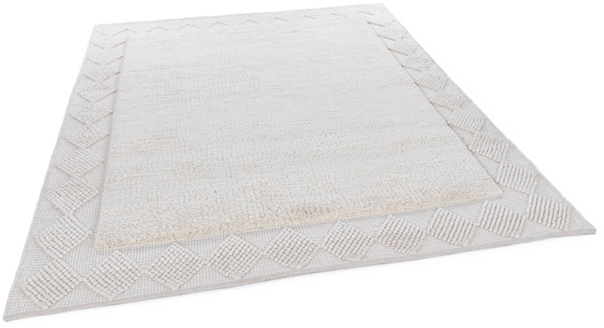 THEKO Wollteppich "Bergen - 630" rechteckig 5 mm Höhe Handweb Teppich, reine Wolle, handgewebt, Scandi Design, mit Bordüre von Theko