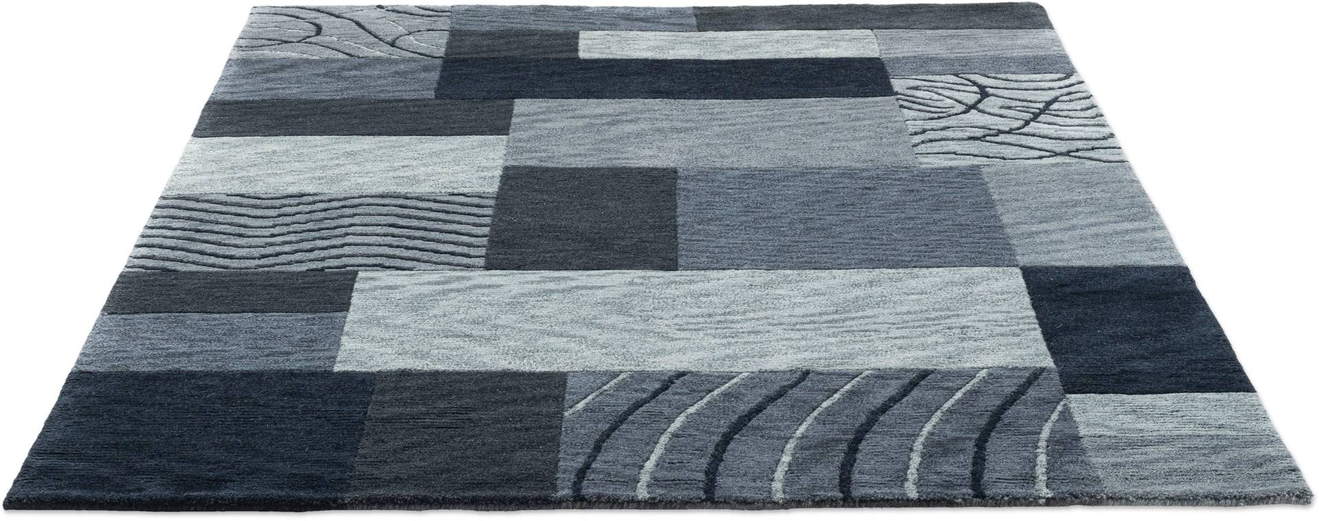 THEKO Wollteppich "Domas 4028", rechteckig, Kurzflor, reine Wolle, handgeknüpft, modernes Patchwork Design von Theko