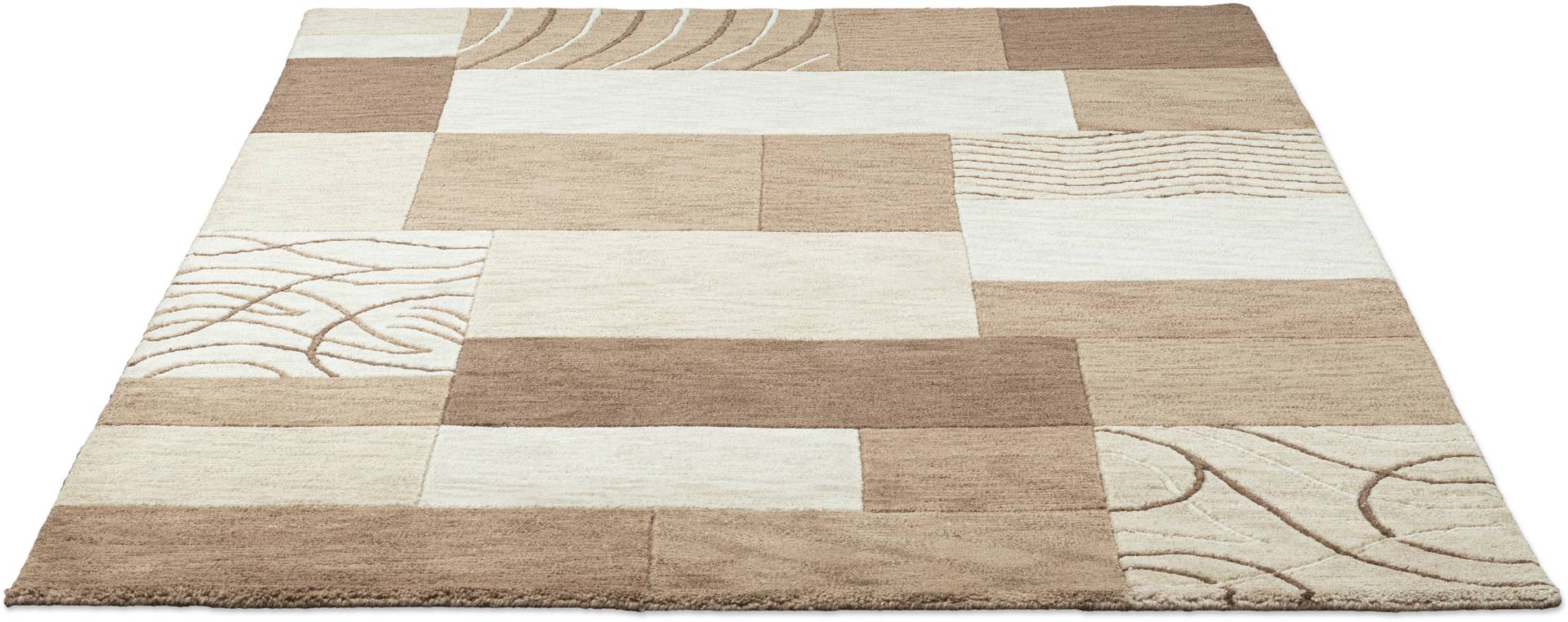 THEKO Wollteppich "Domas 4028", rechteckig, Kurzflor, reine Wolle, handgeknüpft, modernes Patchwork Design von Theko