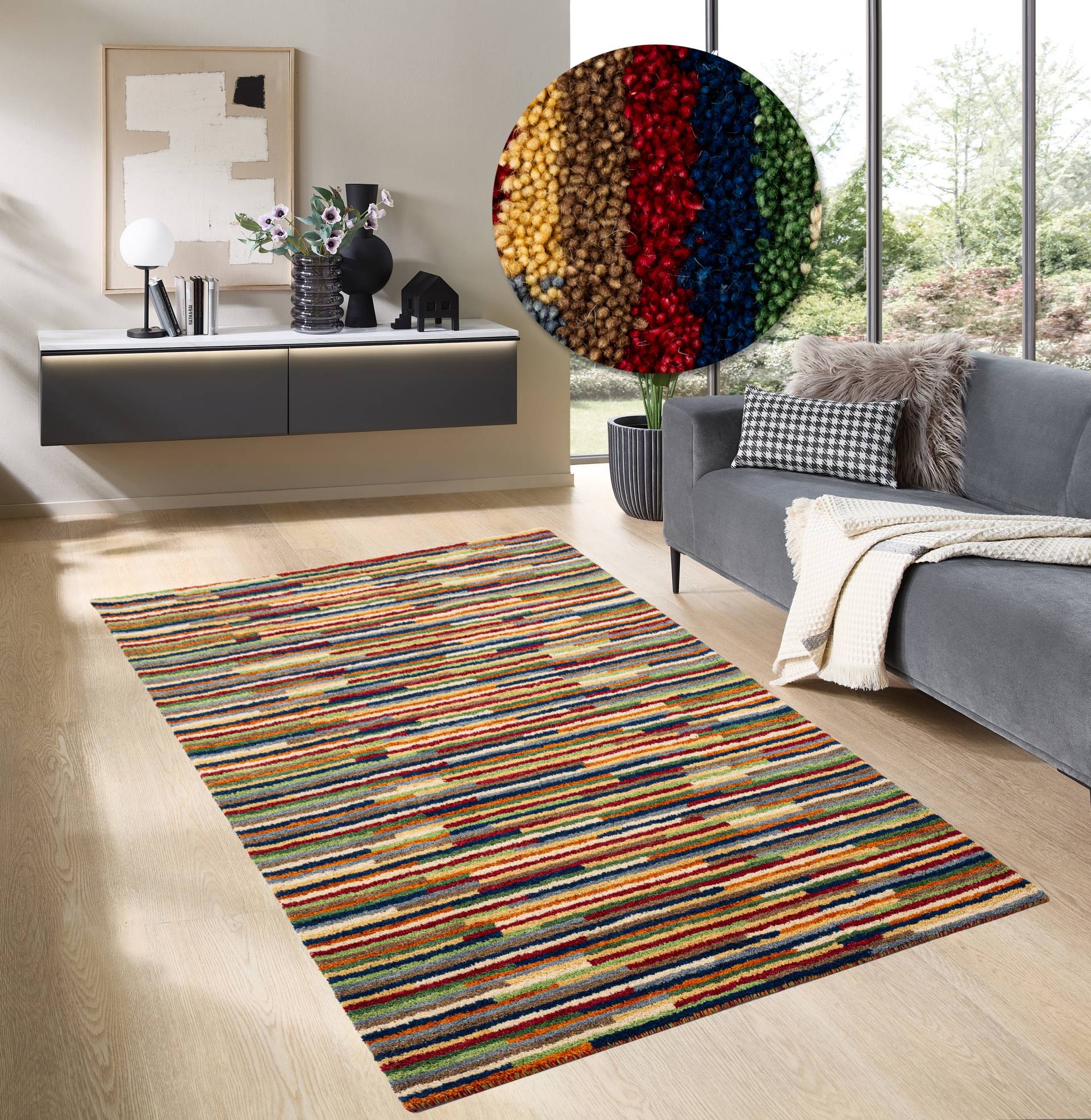 THEKO Wollteppich "Gabbeh Multi, Handweb Teppich, meliert, reine Wolle, handgewebt", rechteckig, 15 mm Höhe, Besonders weiche, leicht glänzende Wolle THEKO Wollteppich "Gabbeh Multi, Handweb Teppich, meliert, reine Wolle, handgewebt", rechteckig, 15 mm Höhe, Besonders weiche, leicht glänzende Wolle von Theko