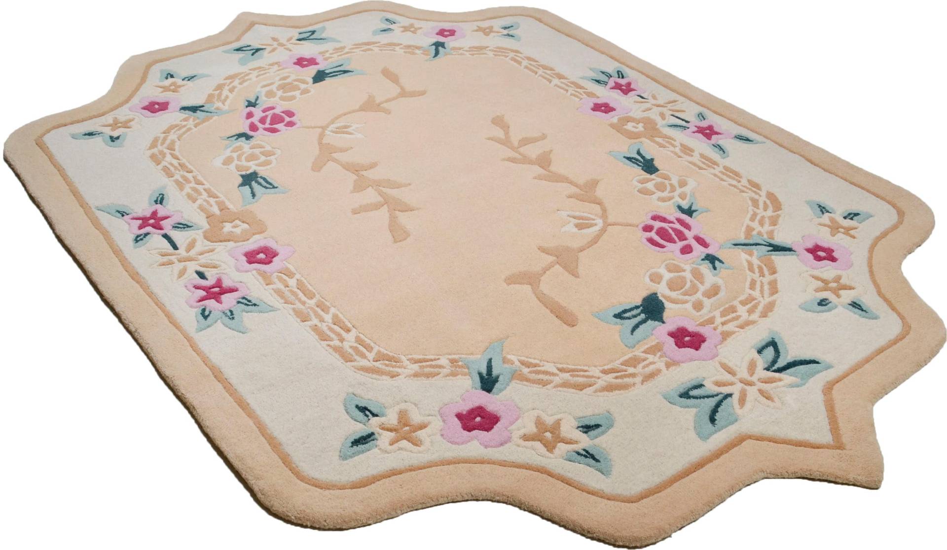 THEKO Wollteppich "Lifou" blumenförmig 14 mm Höhe reine Wolle, handgewebt, ideal im Wohnzimmer & Schlafzimmer von Theko