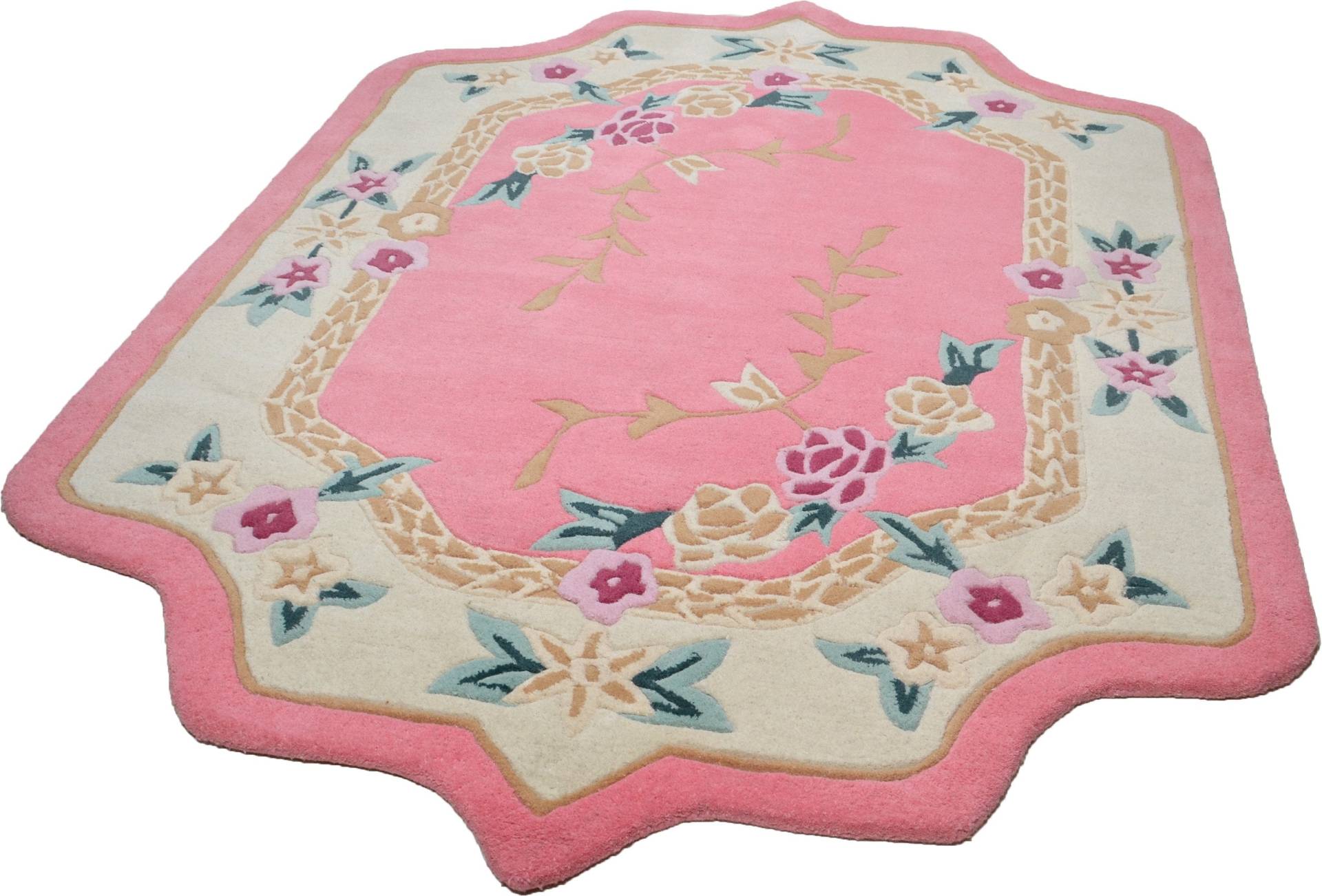 THEKO Wollteppich "Lifou" blumenförmig 14 mm Höhe reine Wolle, handgewebt, ideal im Wohnzimmer & Schlafzimmer von Theko