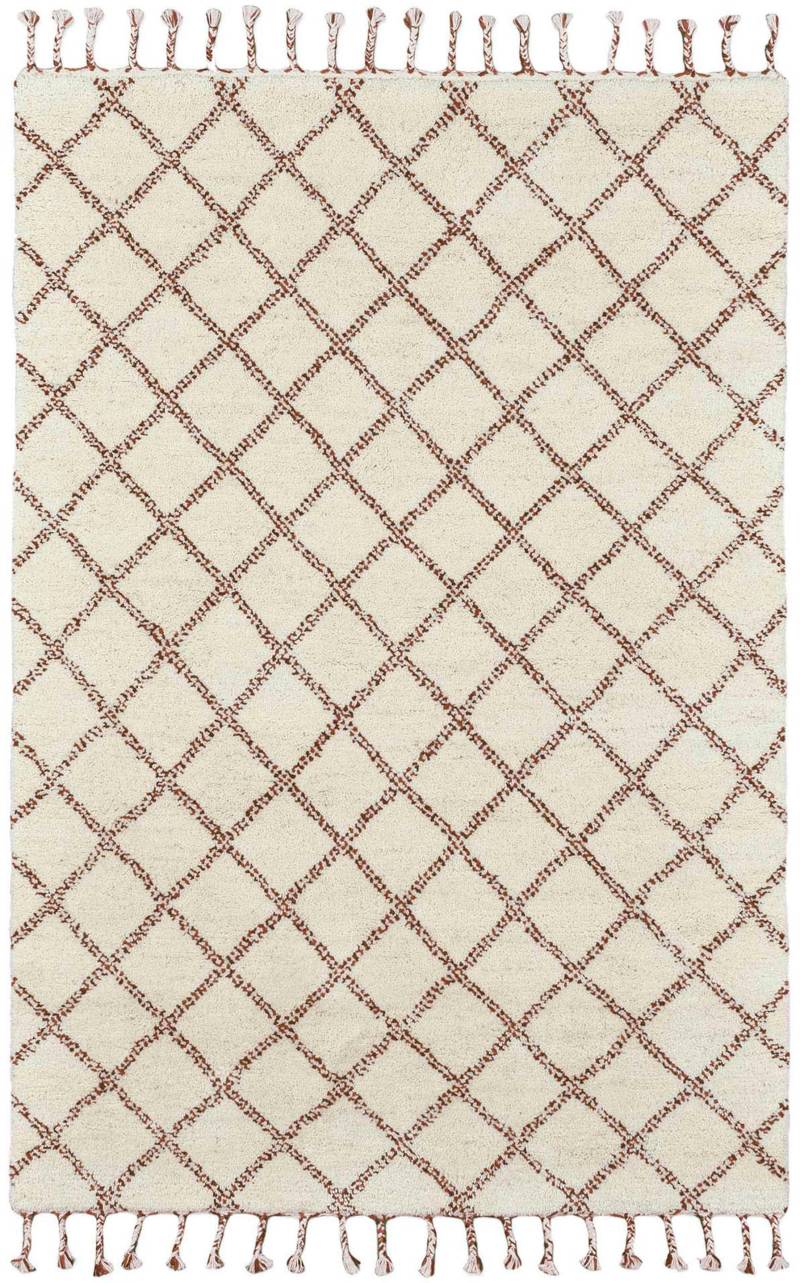 THEKO Wollteppich "MARMOUCHA 05" rechteckig 24 mm Höhe reine Wolle, Rauten Design, mit Fransen, auch als Läufer von Theko