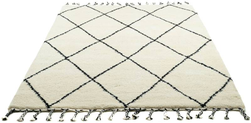 THEKO Wollteppich "MARMOUCHA 05" rechteckig 24 mm Höhe reine Wolle, Rauten Design, mit Fransen, auch als Läufer von Theko