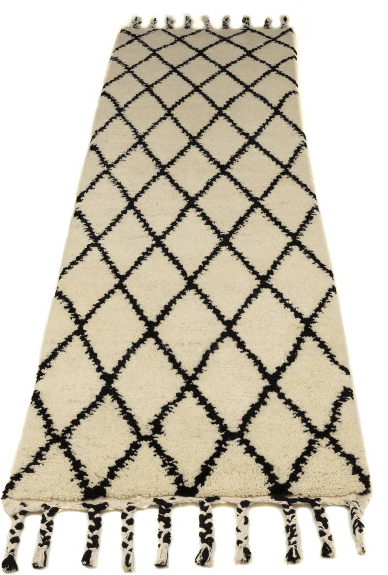 THEKO Wollteppich "MARMOUCHA 05" rechteckig 24 mm Höhe reine Wolle, Rauten Design, mit Fransen, auch als Läufer von Theko