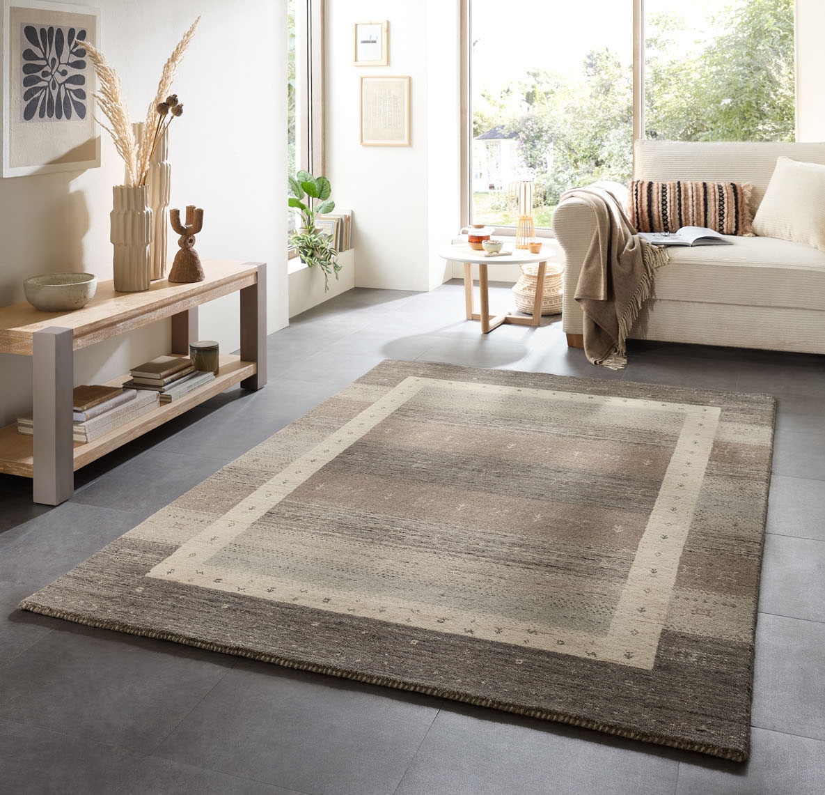 THEKO Wollteppich "Memu ZO-7406-24" rechteckig 12 mm Höhe Gabeh Design, reine Wolle, besonders flach, handgewebt, warme Farben von Theko