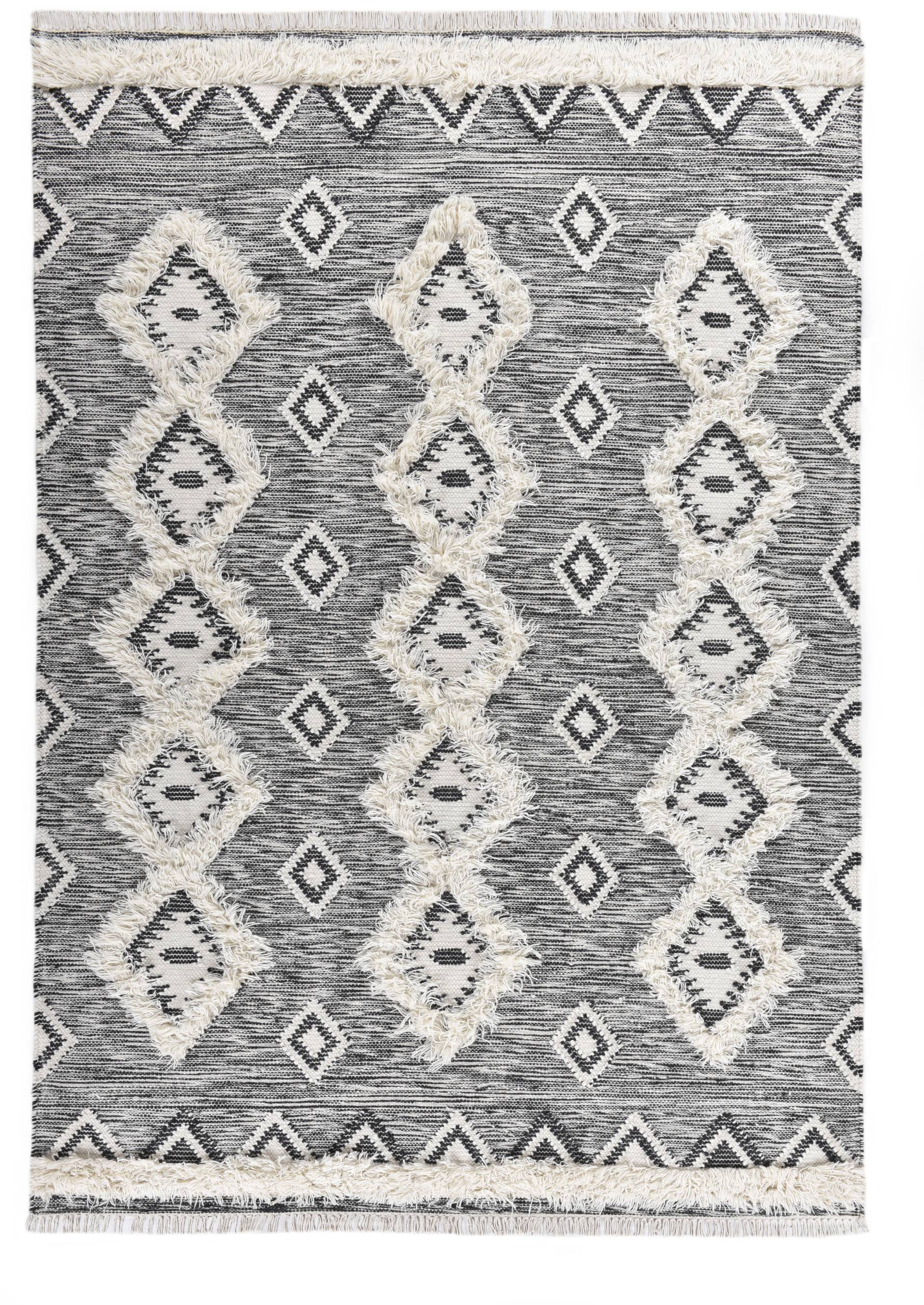 THEKO Wollteppich "Mora - 14019", rechteckig, Handweb Teppich, reine Wolle, handgewebt, Rauten Design, mit Fransen von Theko