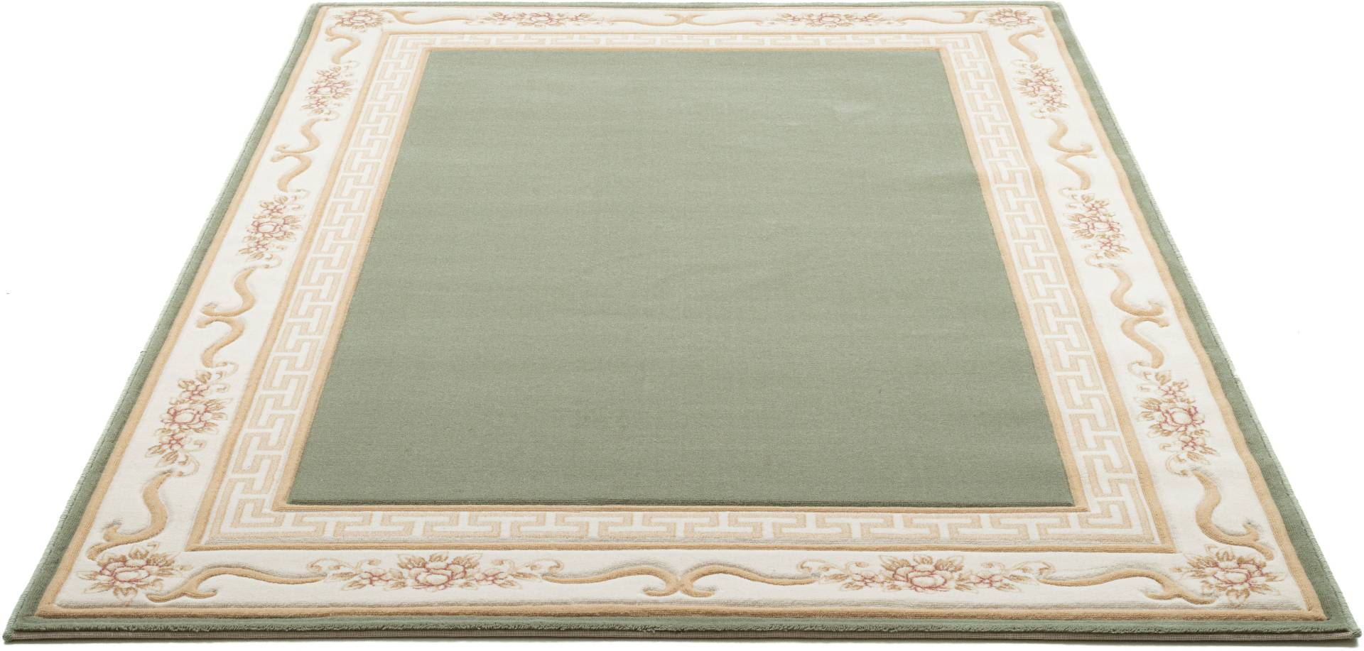 THEKO Wollteppich "Pelinia 7745" rechteckig 12 mm Höhe Kurzflor, Uni Farben, mit Bordüre, reine Wolle von Theko